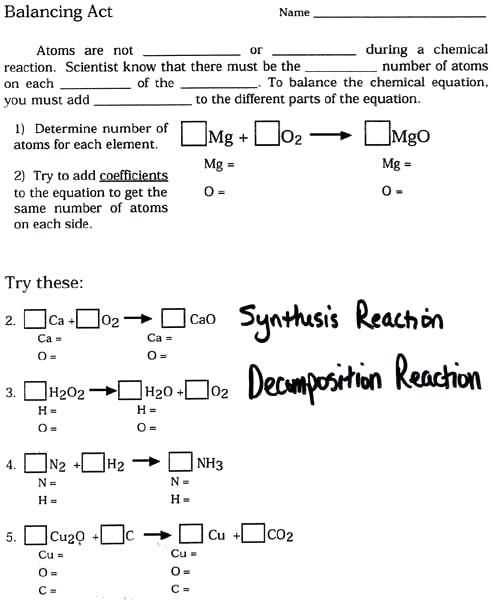balancing act worksheet answer key
