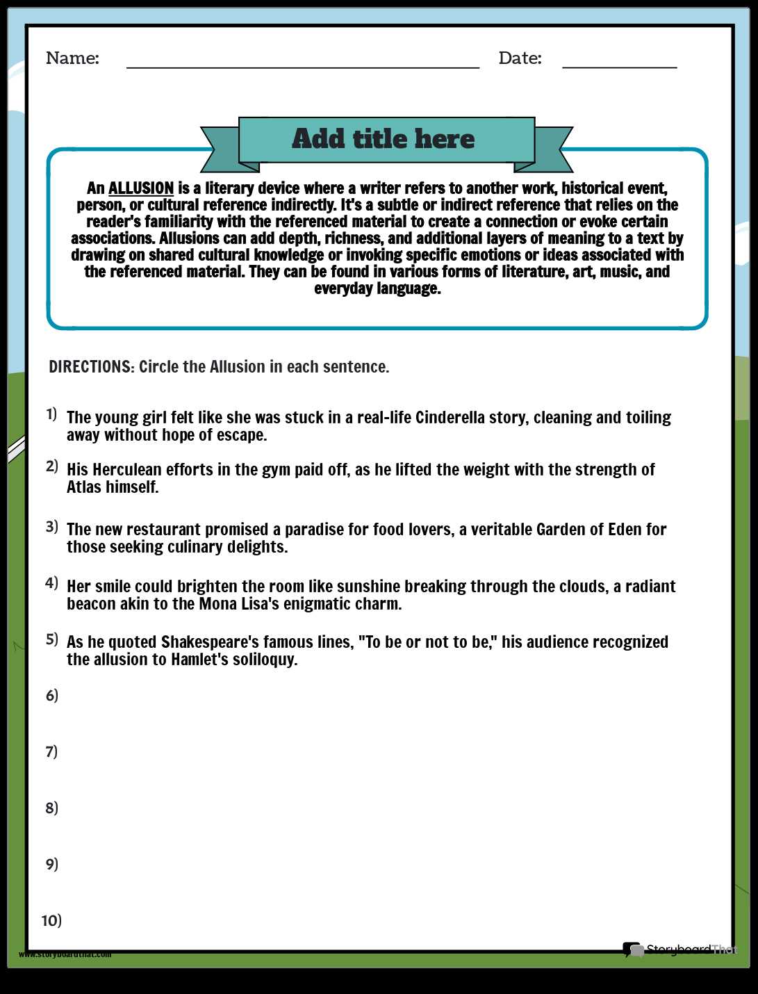 allusion worksheet & answer key