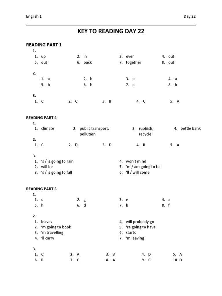 key to exercise on lesson 22 answer