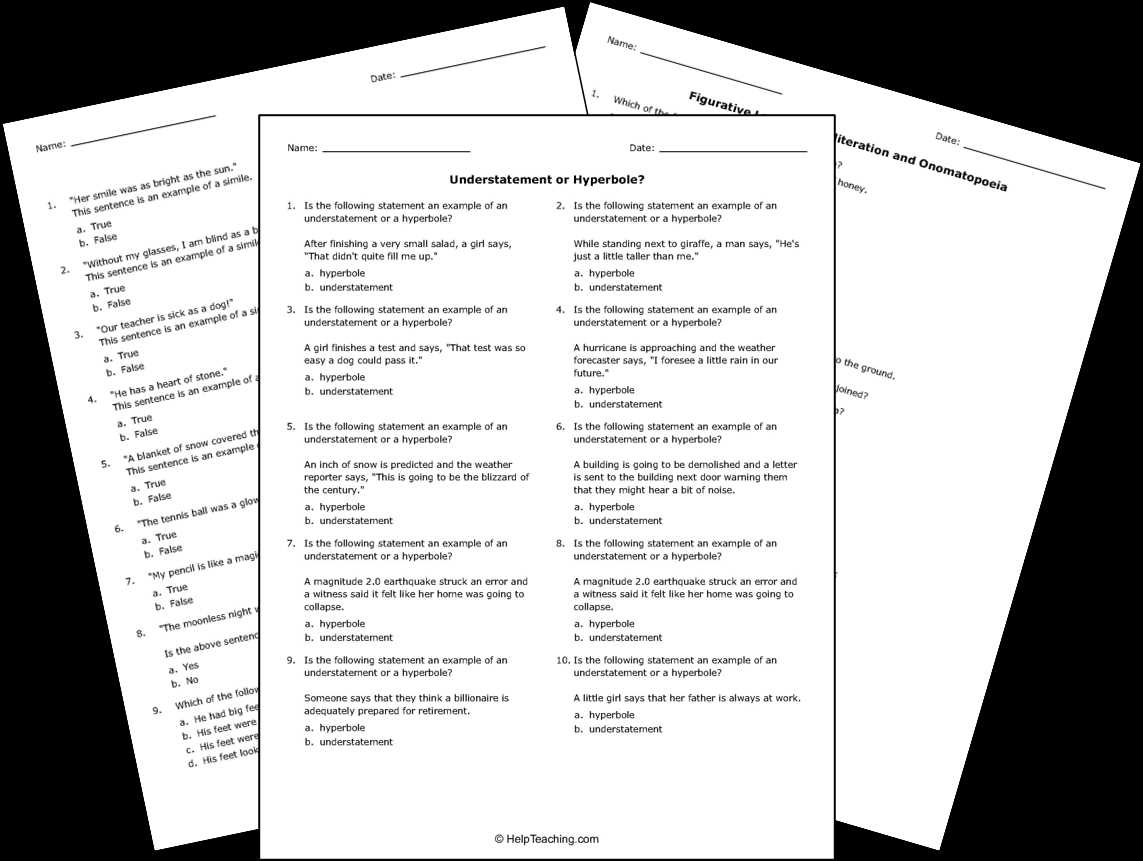 free printable worksheets on similes metaphors personification with answer key
