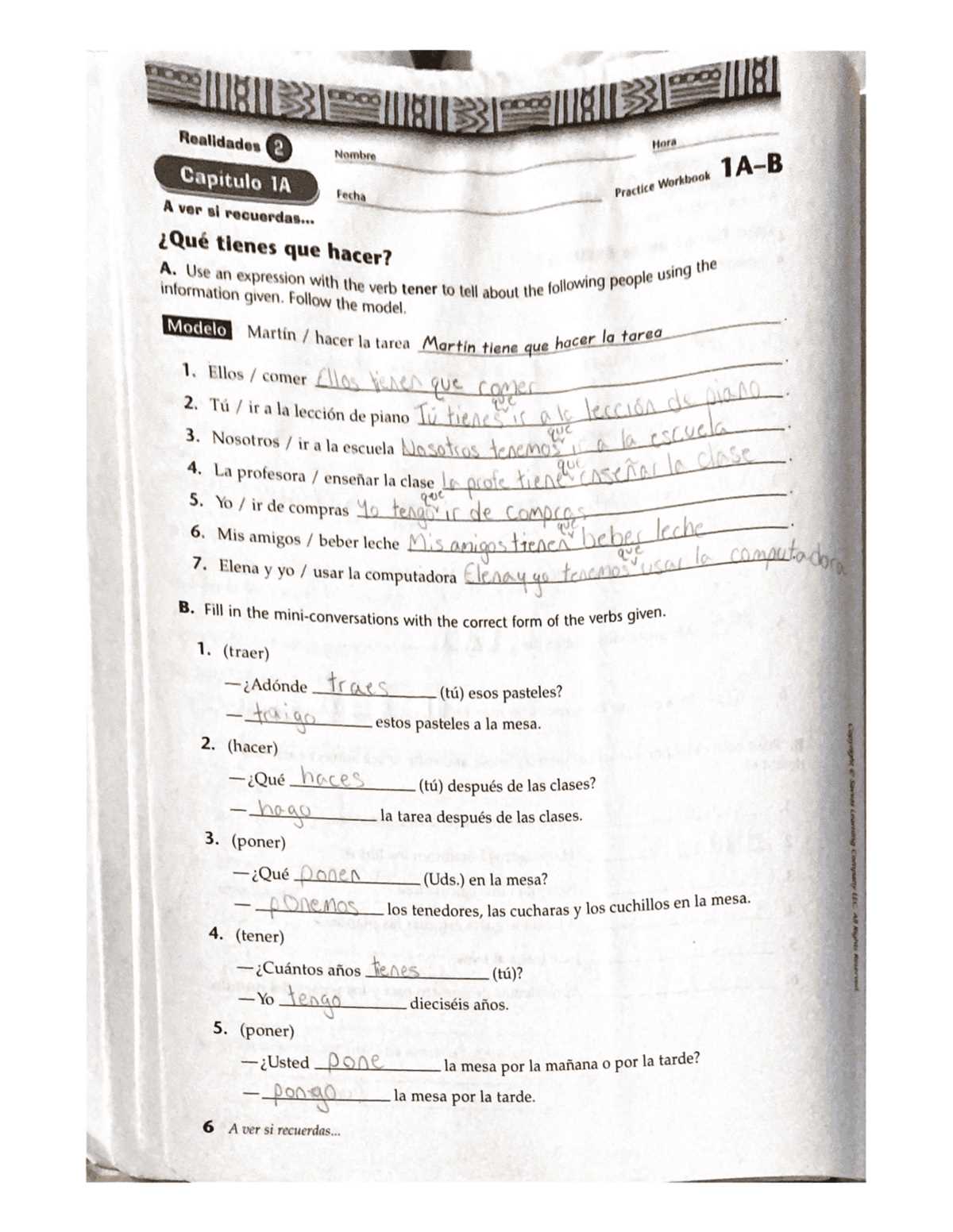 realidades 2 capitulo 3b answer key