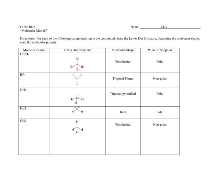 models of molecular compounds answer key