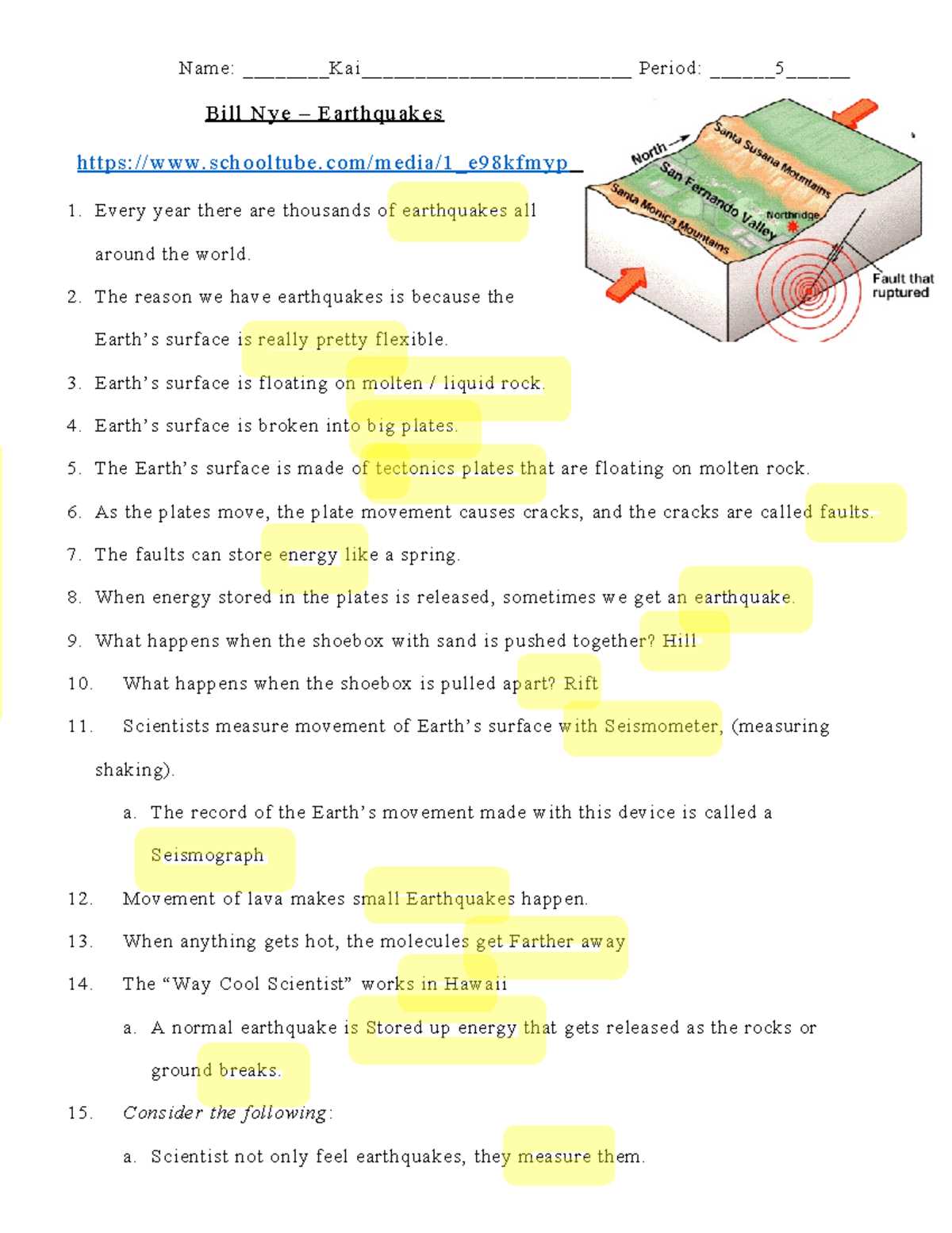 measuring earthquakes review answer key