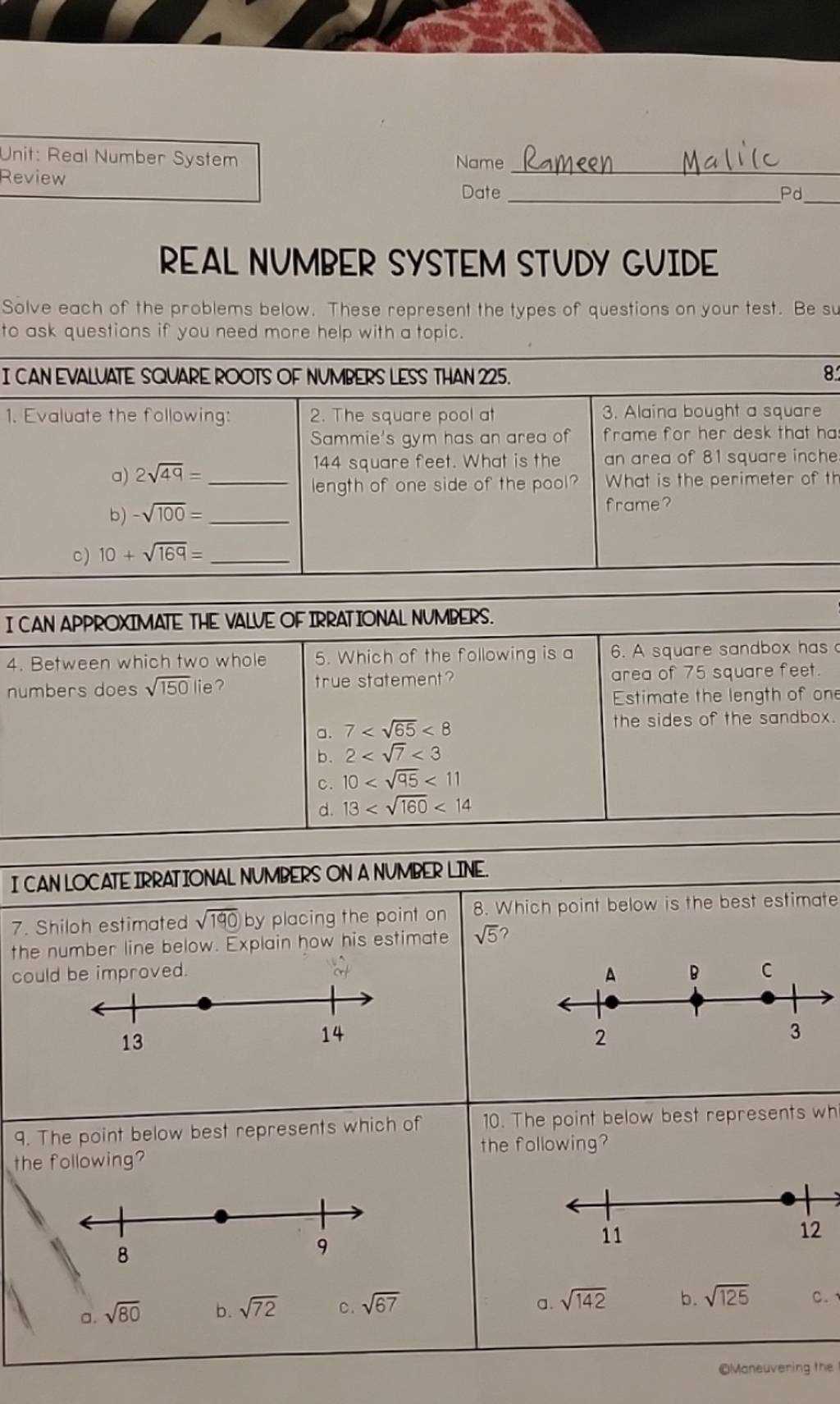 p10 lesson 0 2 real numbers answer key