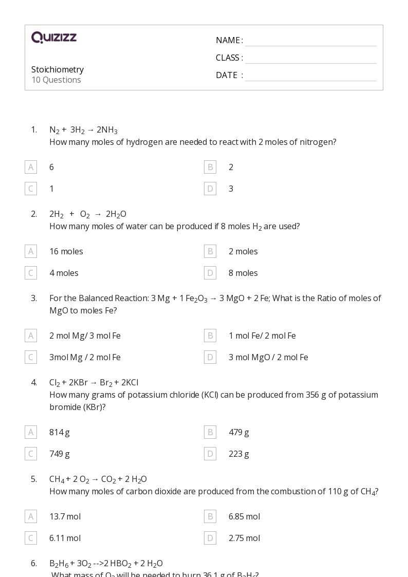 chemistry stoichiometry ws 1 answer key