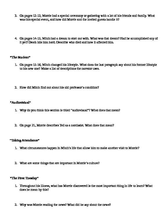 tuesday with morrie study guide answer key