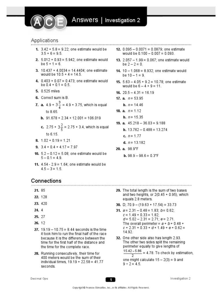 pearson math investigations answer key