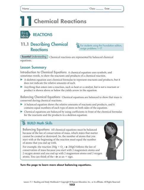 key concept builder lesson 2 types of chemical reactions answers