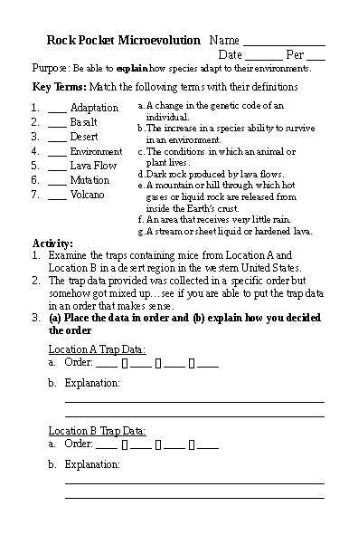 rock pocket mouse answer key