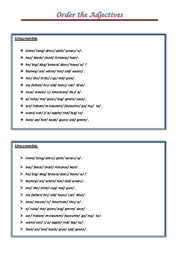adjectives worksheets with answer key