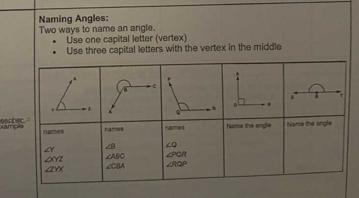 name the vertex and sides of each angle answer key