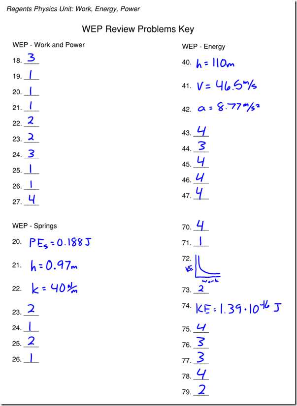 physics classroom power answer key