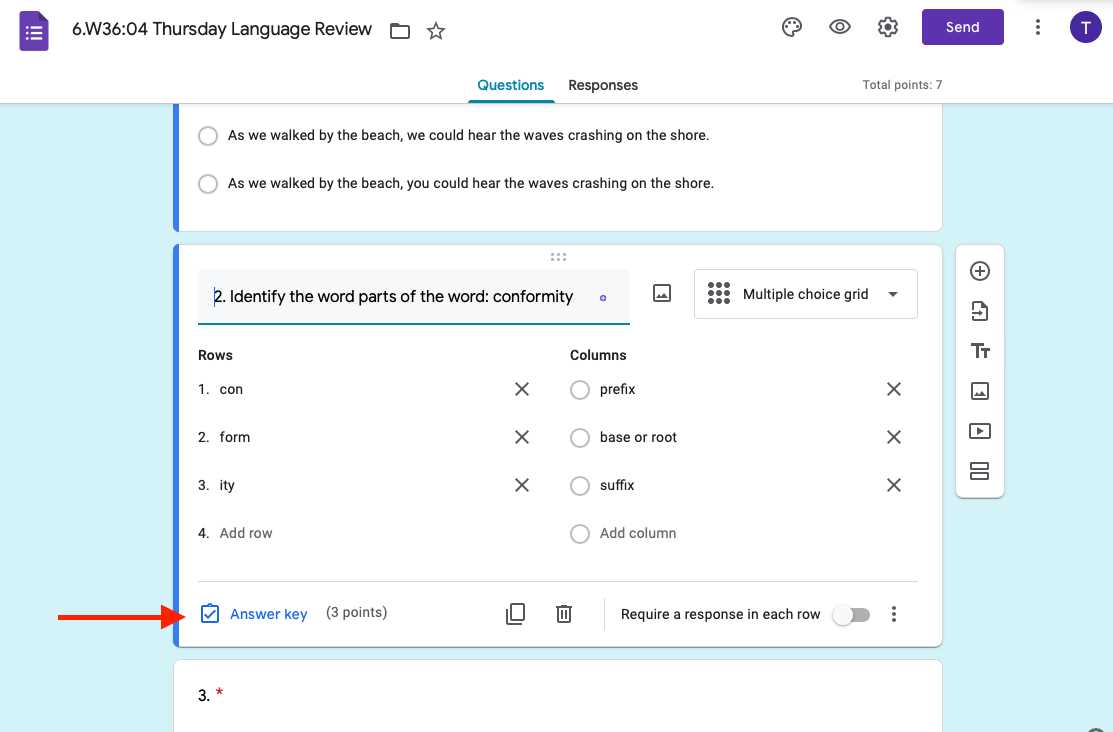 google forms answer key