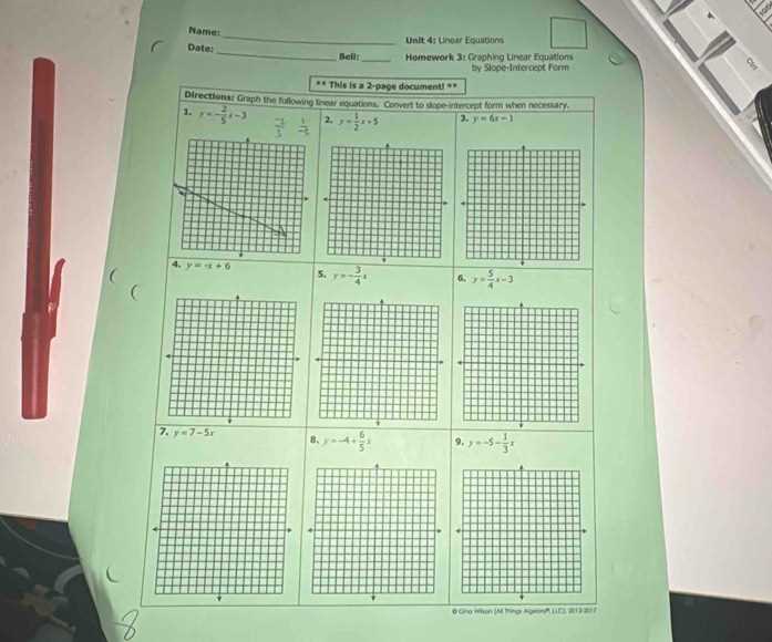 3 1 graphing linear equations answer key