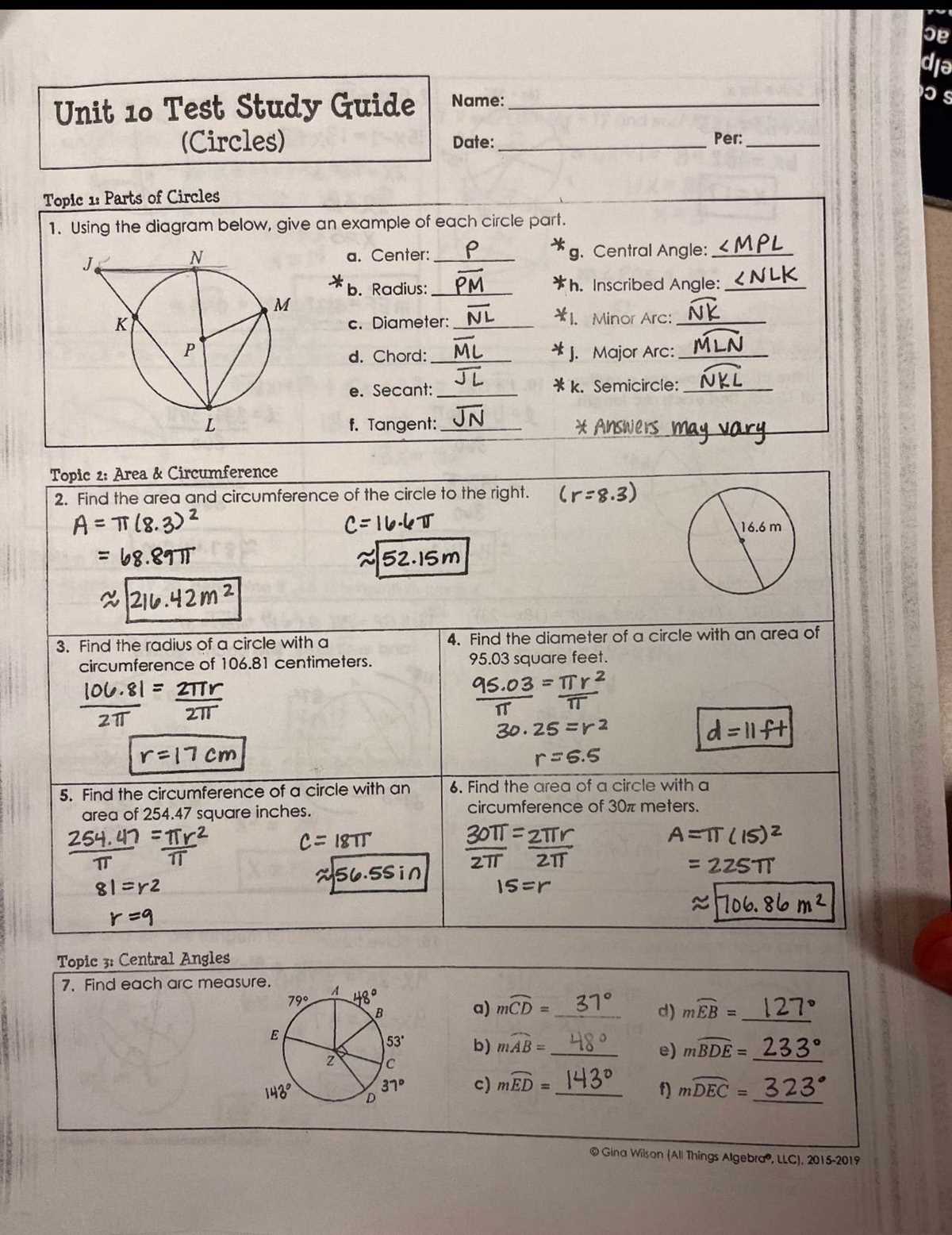 unit 6 worksheet using the unit circle answer key