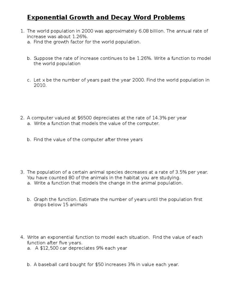 exponential word problems growth and decay answer key