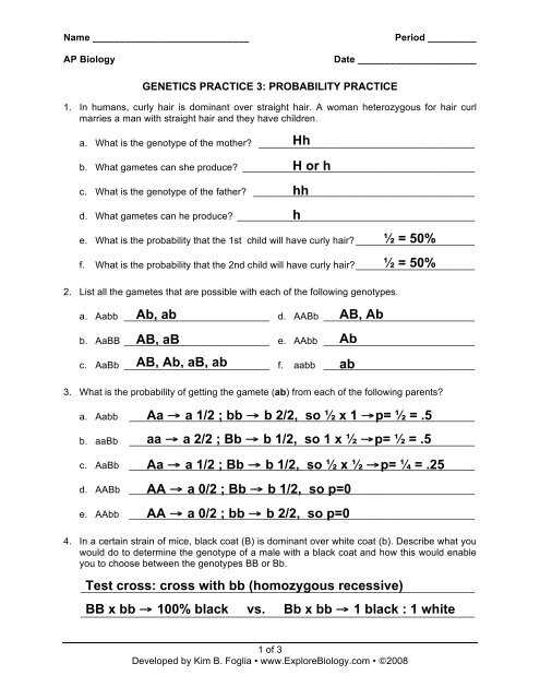 genetics practice problems biology corner answer key