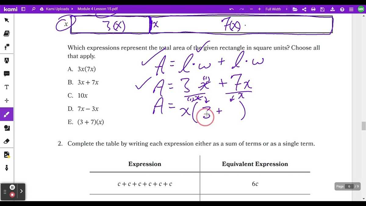 6th grade math module 4 lesson 15 answer key