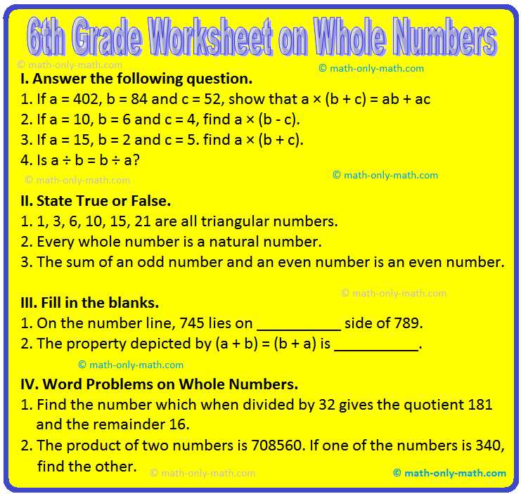 math worksheets 6th grade with answer key