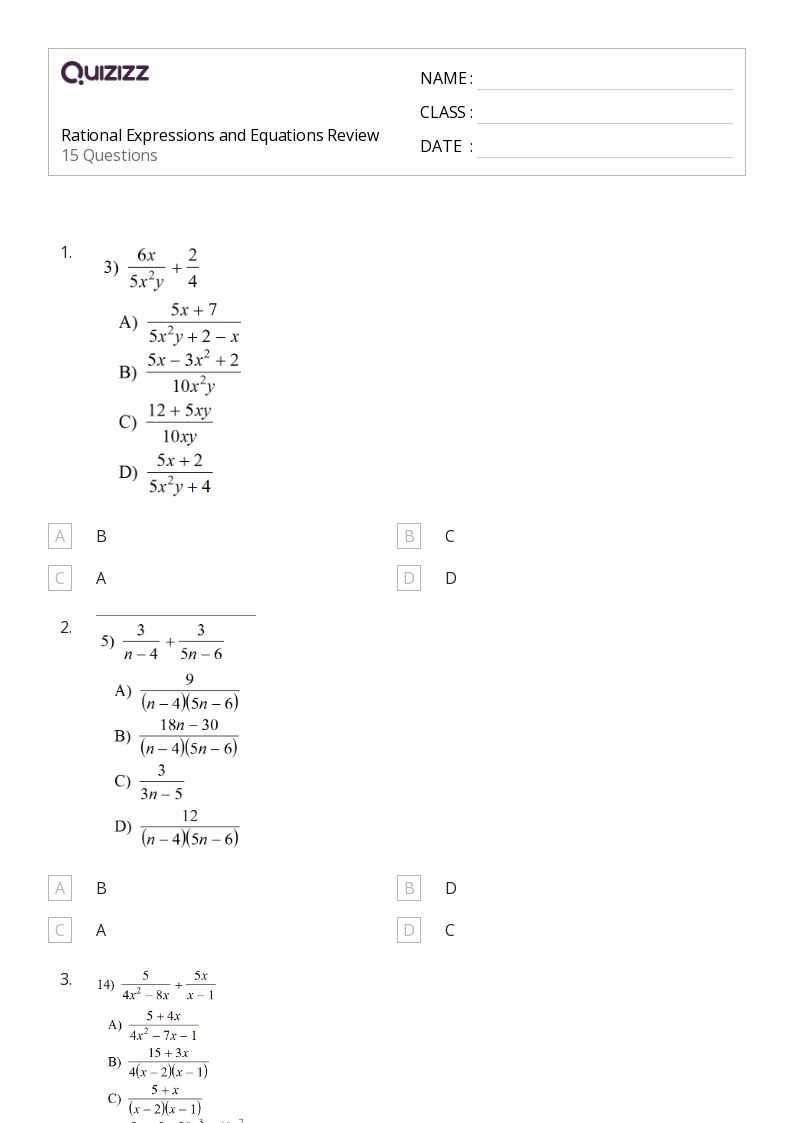 expressions and equations review sheet answer key