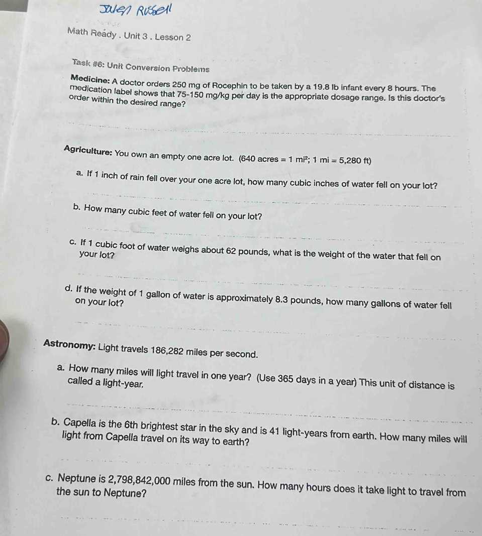math ready unit 1 lesson 6 answer key